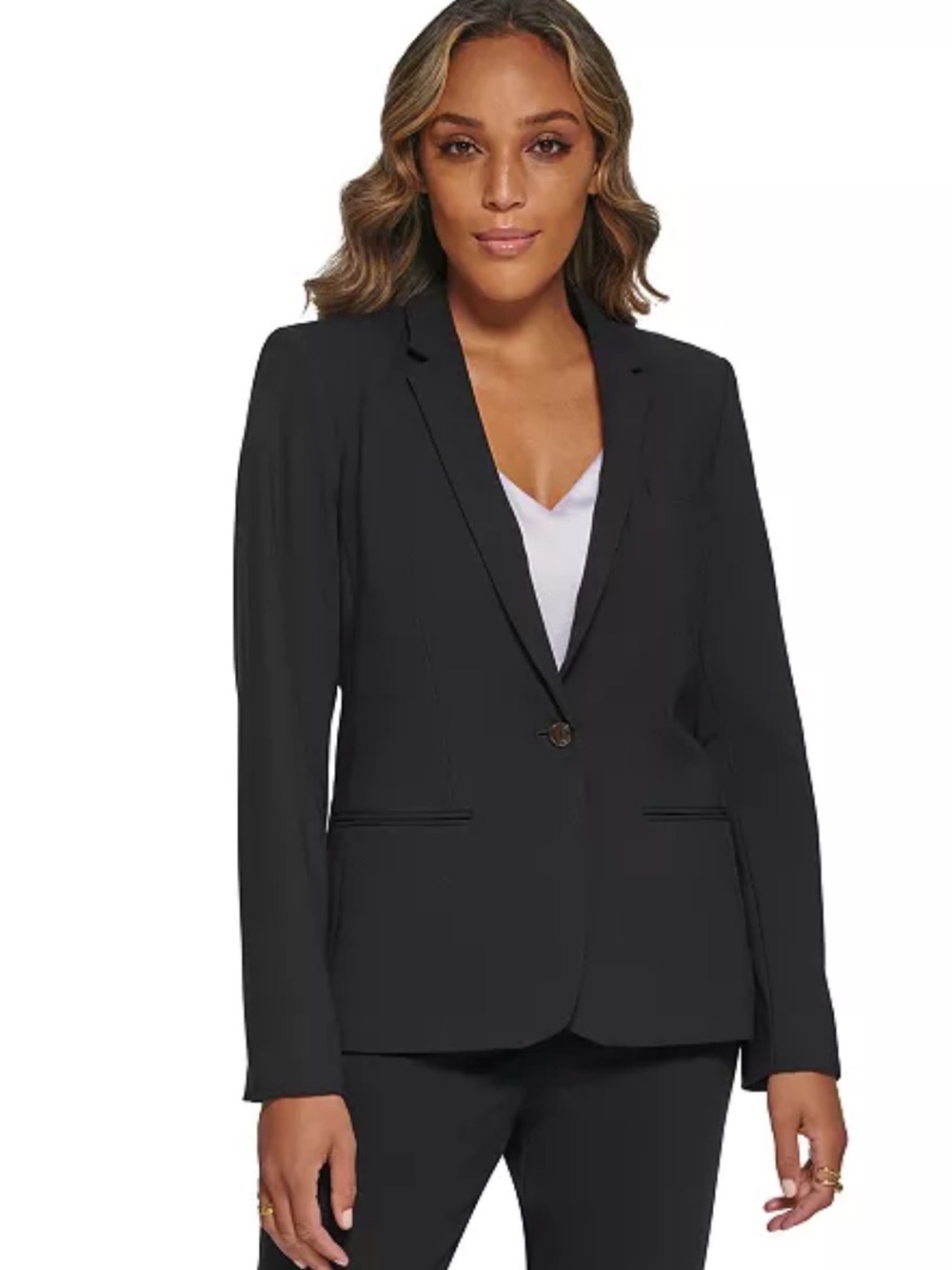 Calvin Klein Women's Black Single-Button Tailored Blazer